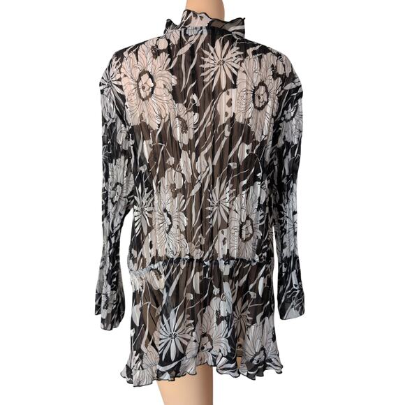 Sheer Floral Chiffon Ruffle Top 3X Coquette Fairy Grunge Whimsigoth Tie Front - Picture 3 of 8